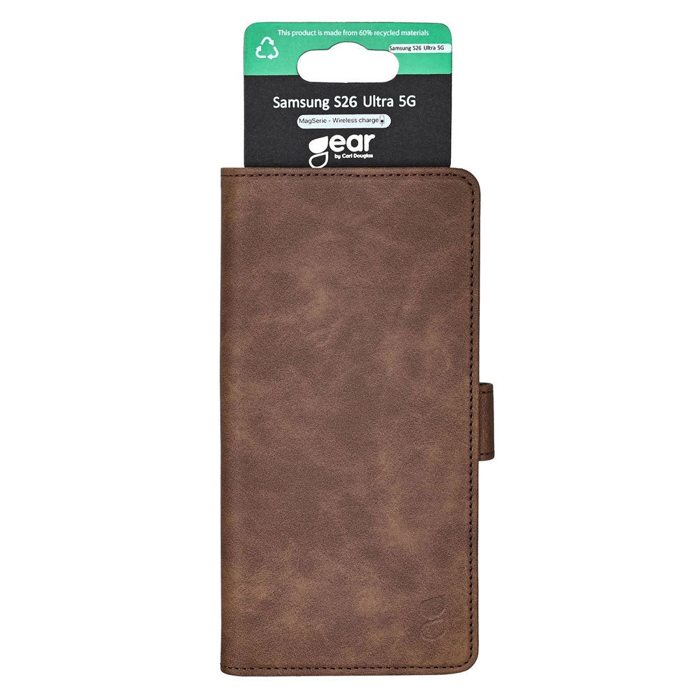 GEAR Samsung Galaxy S26 Ultra Kunstlæder Flip Cover m. Kortholder & Ståfunktion - MagSafe Kompatibel - Brun