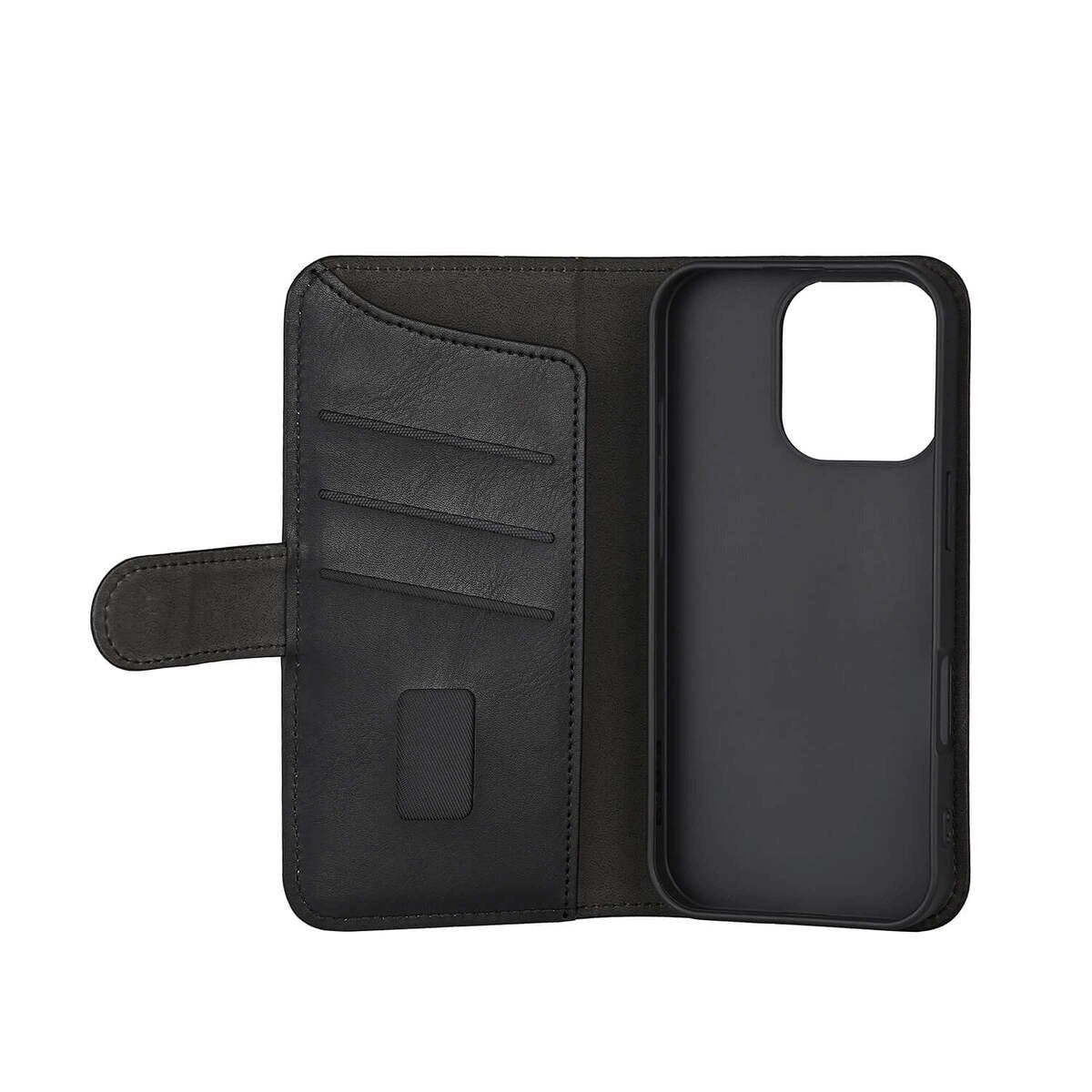 iPhone 16 Pro GEAR Wallet - Læder Flip Cover m. Pung til 3 Kort - MagSafe Kompatibel - Sort