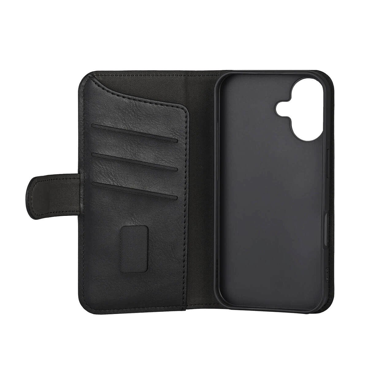 iPhone 16 Plus GEAR Wallet - Læder Flip Cover m. Pung til 3 Kort - MagSafe Kompatibel - Sort