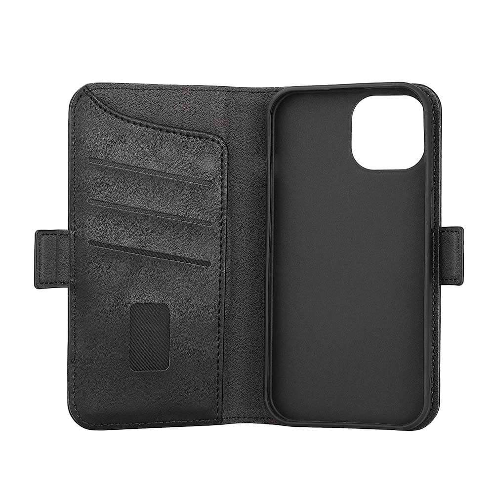 iPhone 15 GEAR Wallet - Læder Flip Cover m. Pung til 3 Kort - Sort