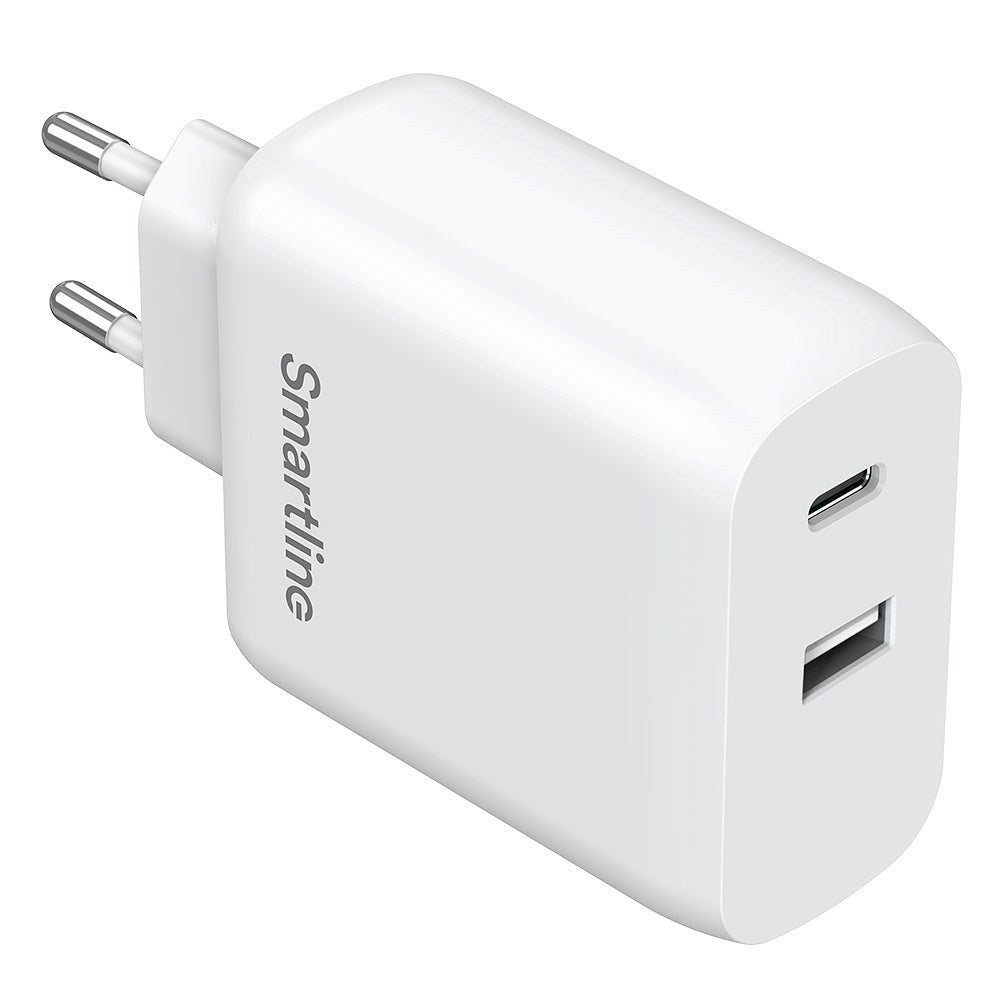 Smartline Super Charger 65W PD Vægoplader USB-C & USB-A - Hvid