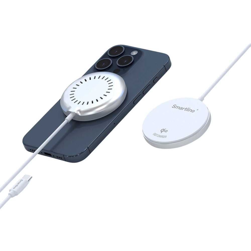 Magnetisk Qi2 Trådløs Oplader - Smartline - 15W - MagSafe Kompatibel - Hvid