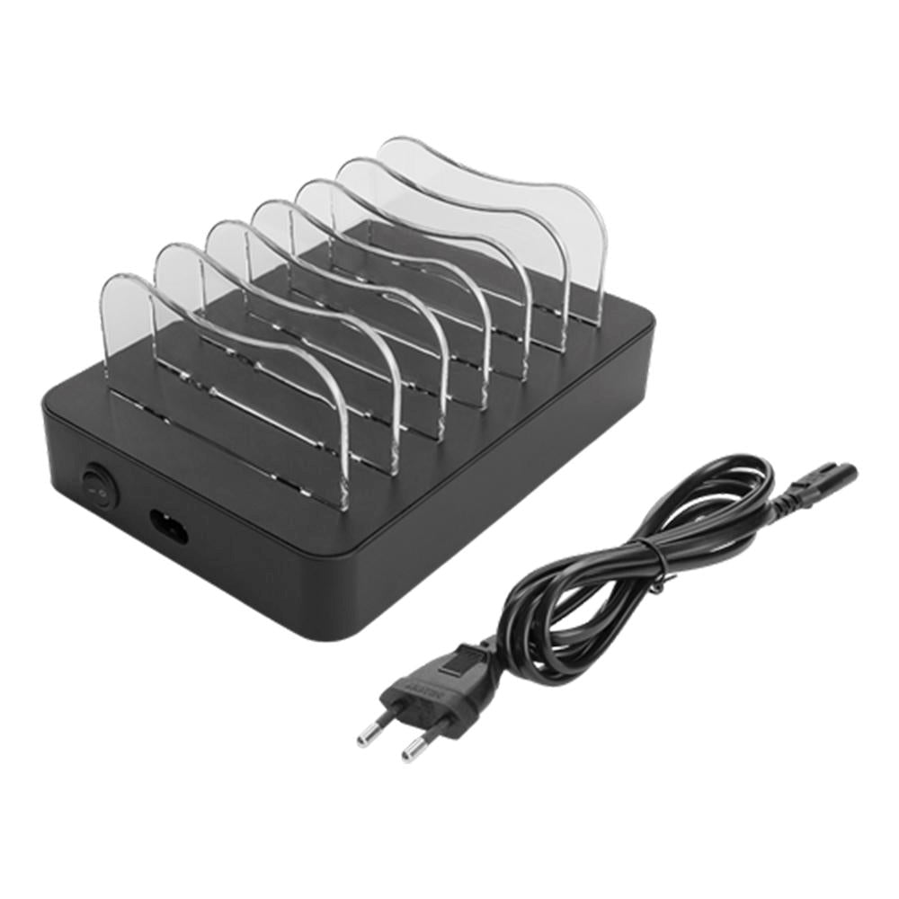 Deltaco 6 Port 50W Charging Station Familiy m. 5 x USB-A / 1 x USB-C Port - Sort