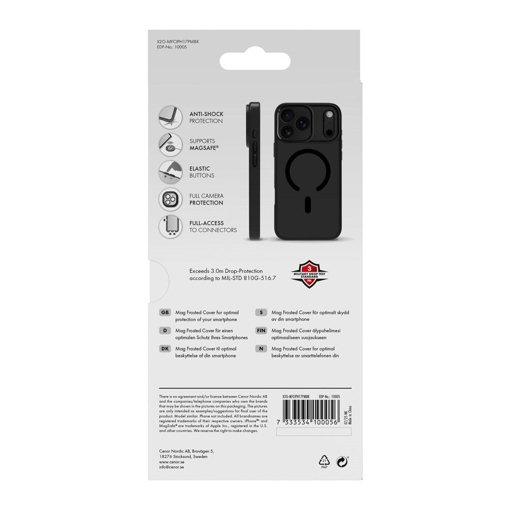 X2O iPhone 17 Pro Max Mag Frosted Mobil Cover - MagSafe Kompatibel - Mat Sort
