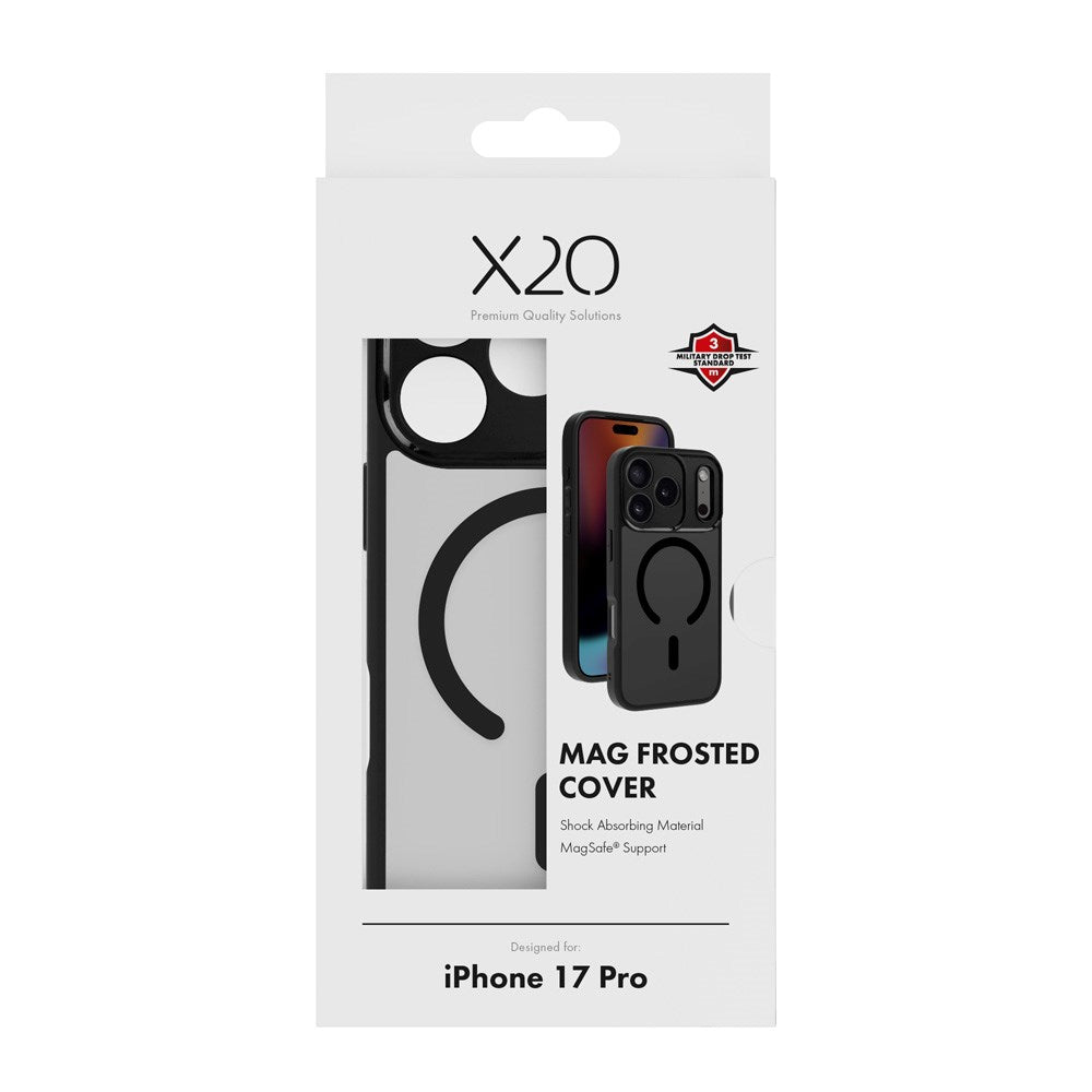 X2O iPhone 17 Pro Mag Frosted Mobil Cover - MagSafe Kompatibel - Mat Sort