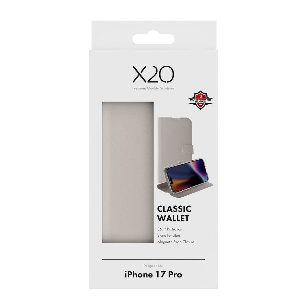 iPhone 17 Pro X2O Classic Wallet Flip Case m. Pung & Ståfunktion - Beige