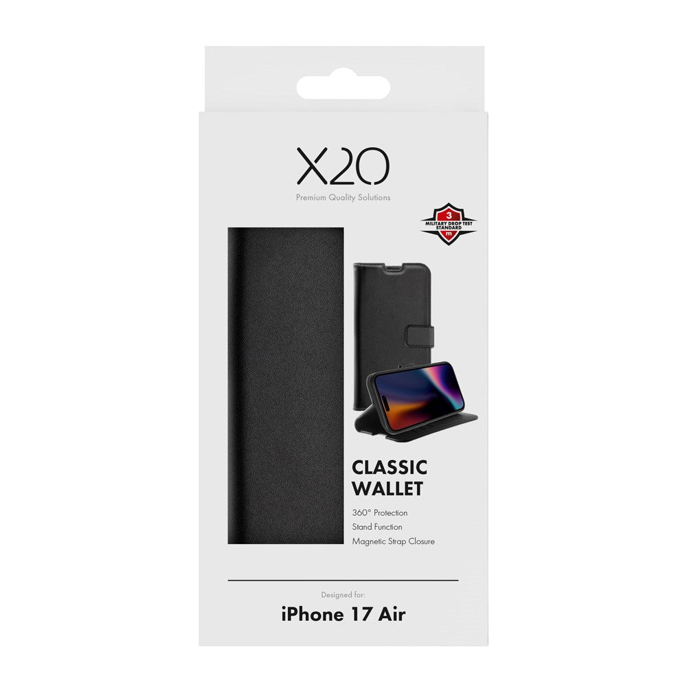 iPhone Air X2O Classic Wallet Flip Case m. Pung & Ståfunktion - Sort