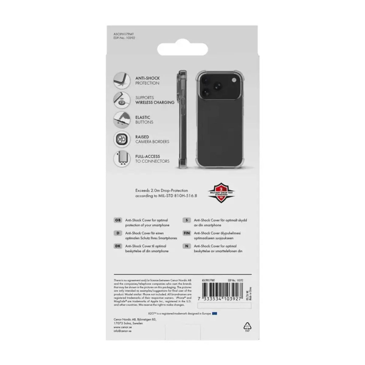 X2O iPhone 18 Pro Max / 17 Pro Max Anti-Shock Bagside Cover - Gennemsigtig