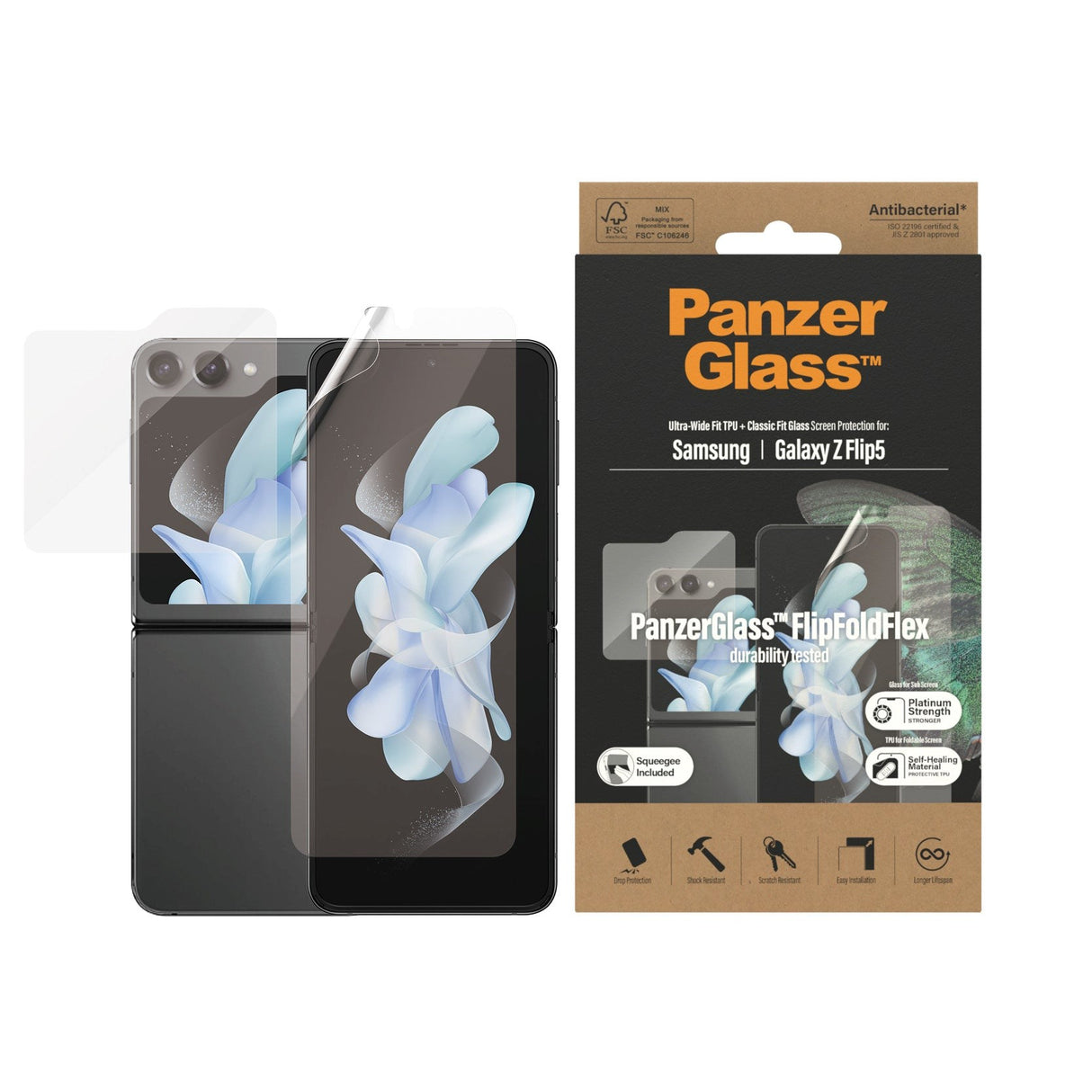 Samsung Galaxy Z Flip5 (5G) PanzerGlass FlipFoldFlex Beskyttelsesglas - Platinum Strength - Gennemsigtig
