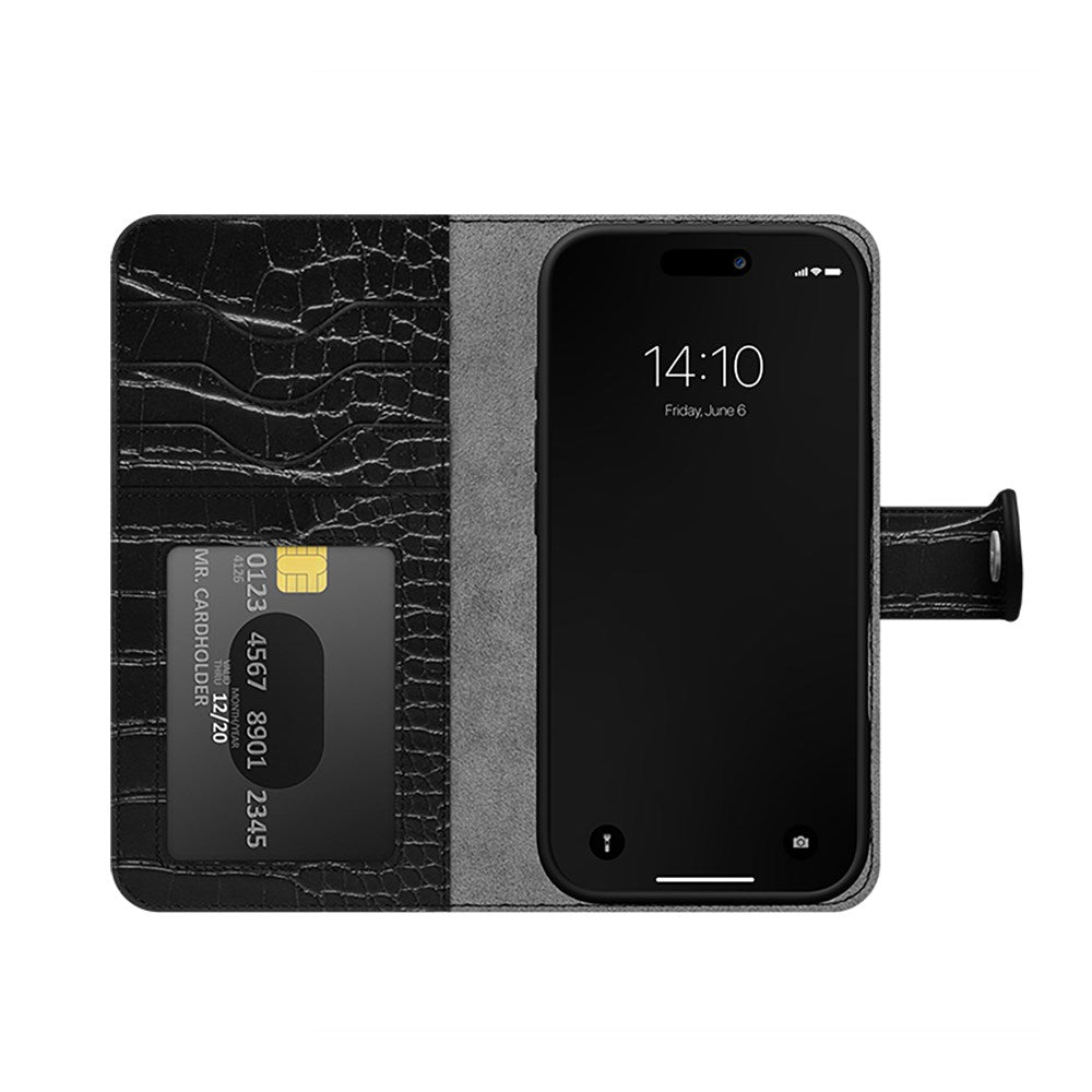 iDeal Of Sweden iPhone 16 - MagSafe - Magnet Wallet+ Flip Cover - Black Croco