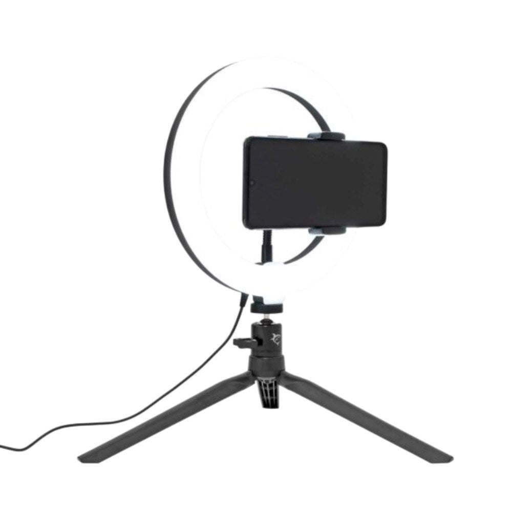 White Shark 1200lm Ring Light - Tripod - Mobilholder - 20cm - Sort