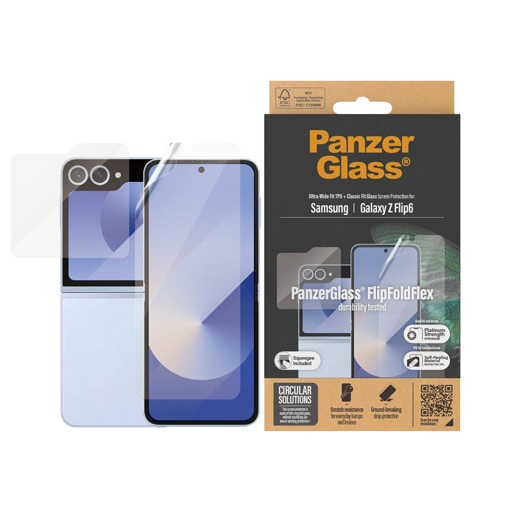 Samsung Galaxy Z Flip7 FE / Flip6 PanzerGlass FlipFoldFlex Beskyttelsesglas - Platinum Strength - Gennemsigtig
