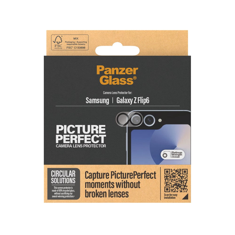 Samsung Galaxy Z Flip6 PanzerGlass PicturePerfect - Kamerabeskyttelsesglas - Platinum Strength - Gennemsigtig / Sort