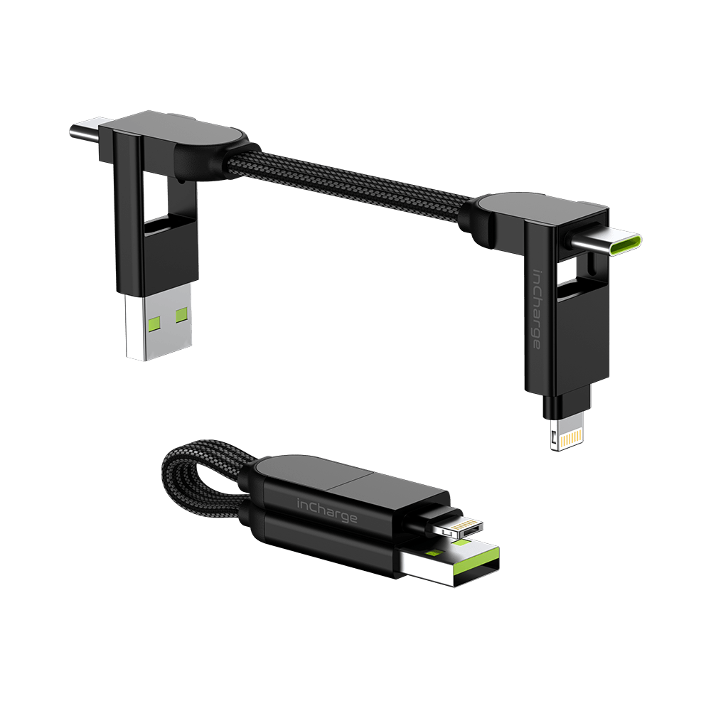 Rolling Square inCharge X USB-A og USB-C Kabel TIL Micro USB / USB-C / Lightning 6-I-1 100W - Sort