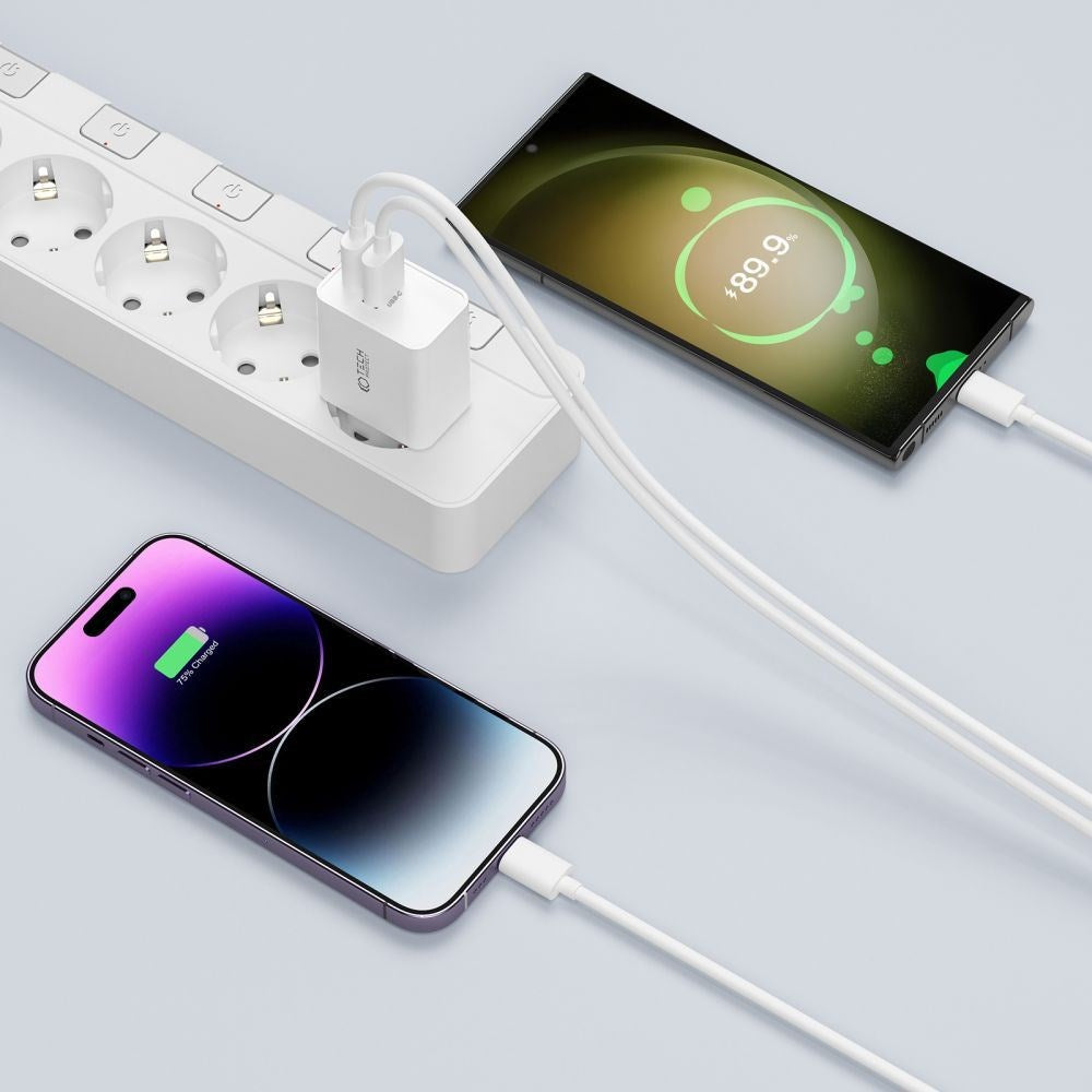 Tech-Protect 35W Vægoplader m. 2 x USB-C & USB-C Kabel - Hvid