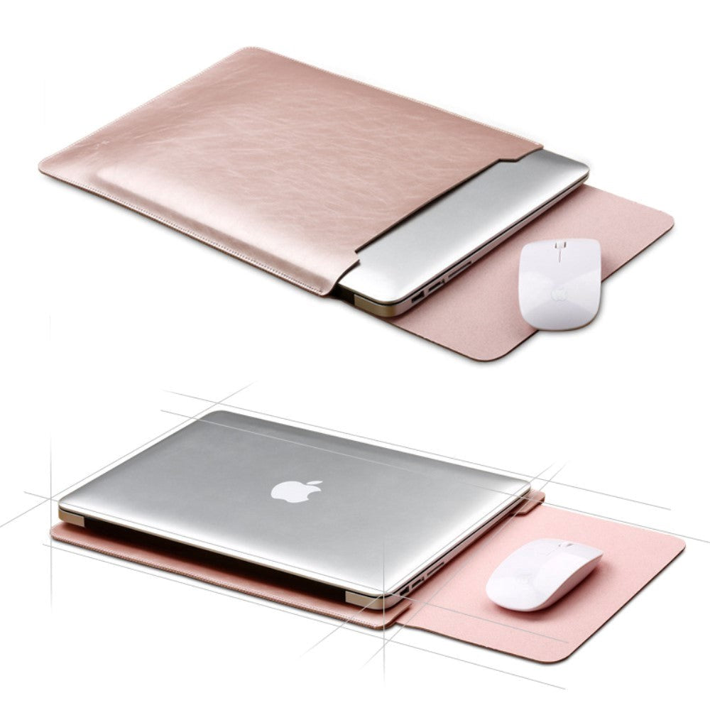 SOYAN MacBook / Laptop 12" (30cm x 22cm x 3mm) Læder Sleeve med musemåtte - Rose Gold