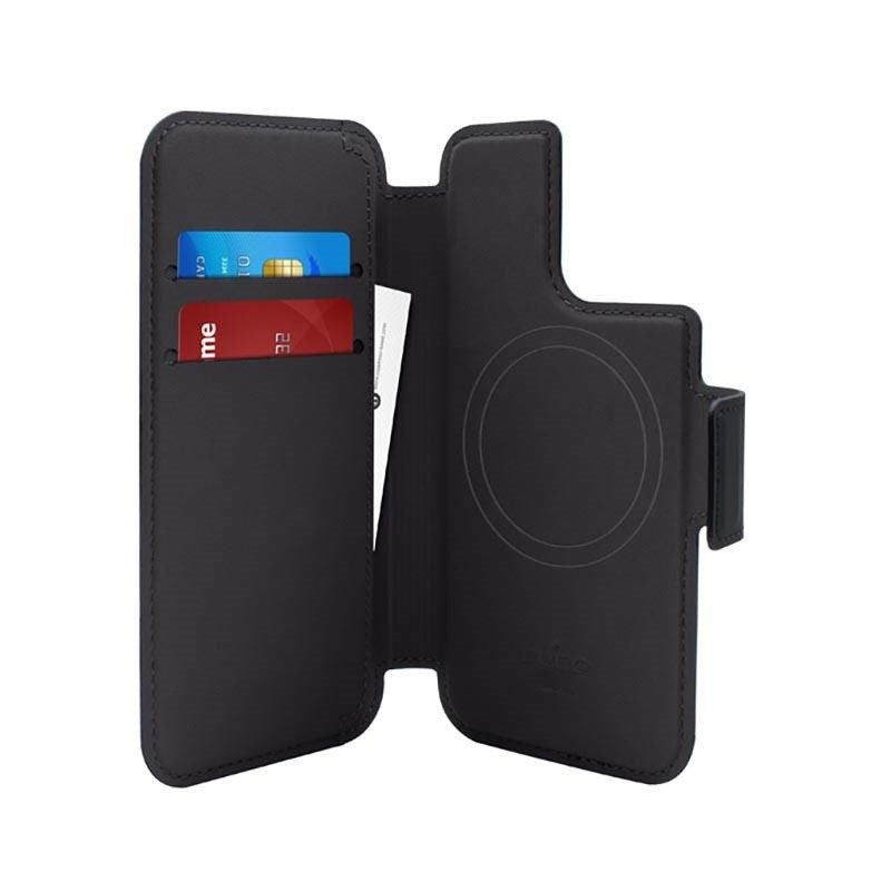 iPhone 14 Pro / 13 Pro Puro Folio Cover med Kortholder - MagSafe Kompatibel - Sort