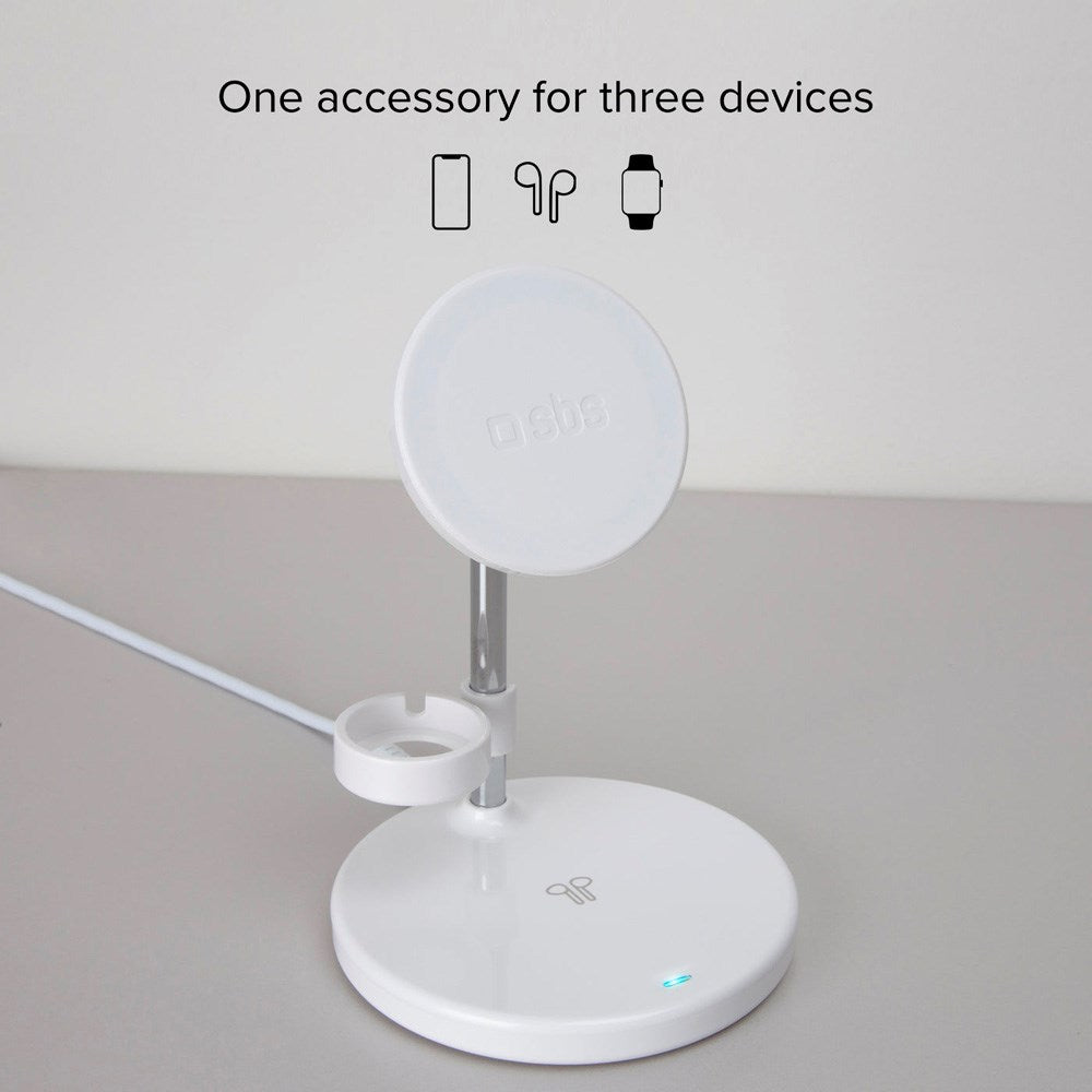 3-i-1 Magnetisk Trådløs Oplader - SBS - MagSafe Kompatibel - Hvid