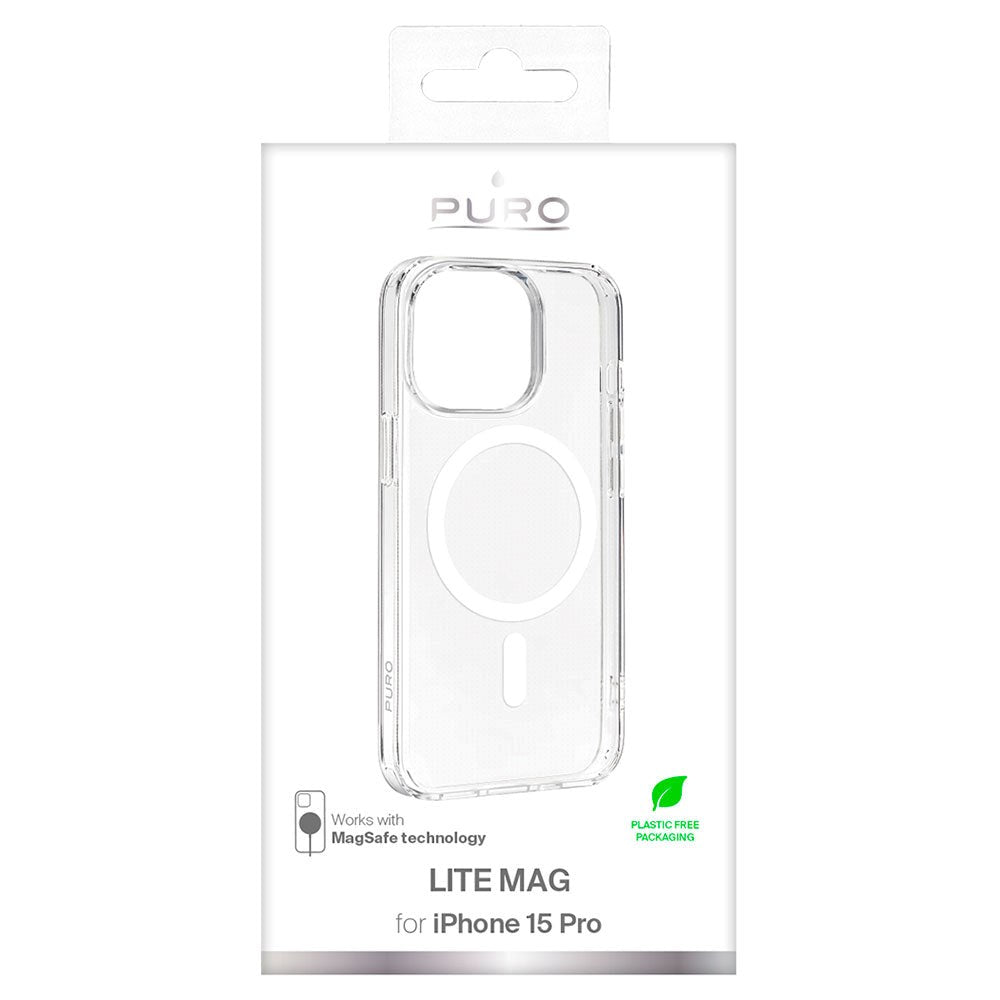 iPhone 15 Pro Puro Lite Mag Bagside Cover - MagSafe Kompatibel - Gennemsigtig / Hvid