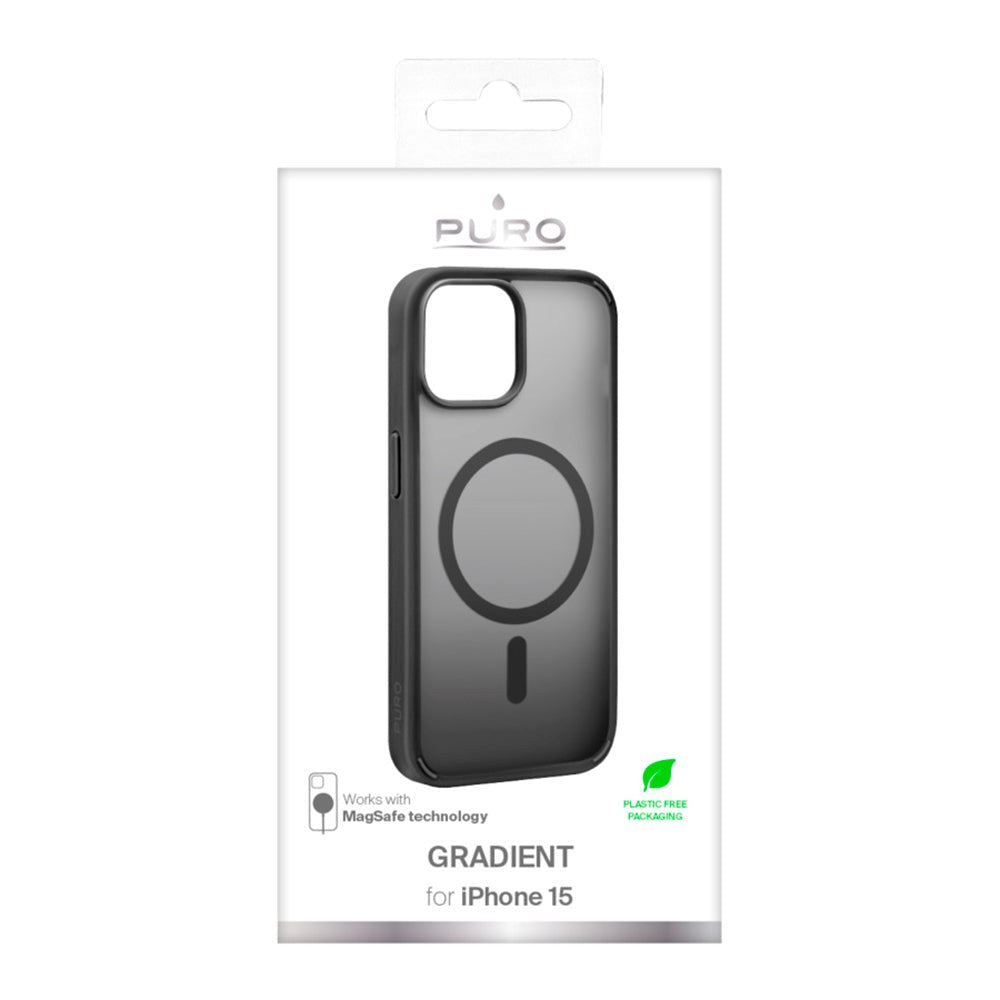 iPhone 15 Puro Gradient Bagside Cover - MagSafe Kompatibel - Gennemsigtig / Sort