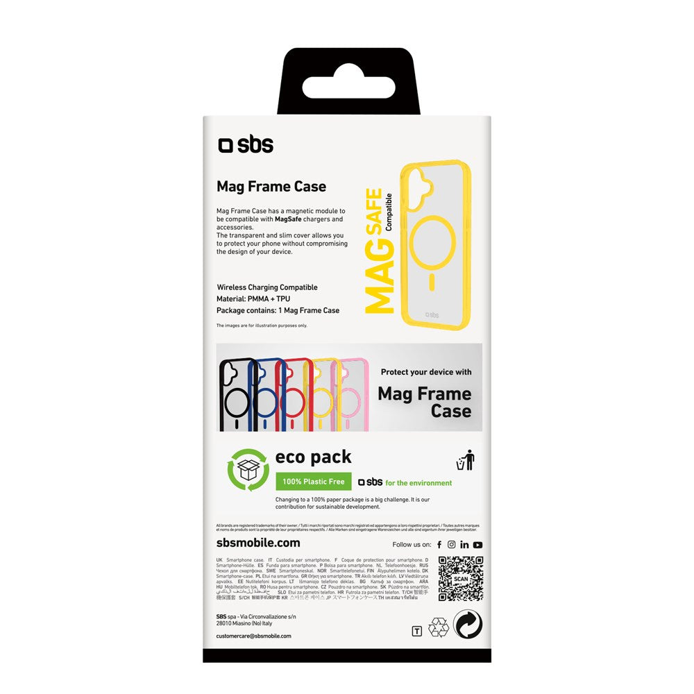 SBS Mag Frame iPhone 16 Bagside Cover - MagSafe Kompatibel - Gennemsigtig / Gul