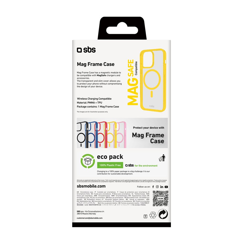 SBS Mag Frame iPhone 16 Pro Bagside Cover - MagSafe Kompatibel - Gennemsigtig / Gul