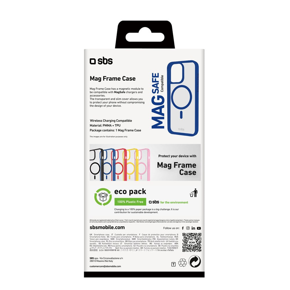 SBS Mag Frame iPhone 16 Pro Bagside Cover - MagSafe Kompatibel - Gennemsigtig / Blå