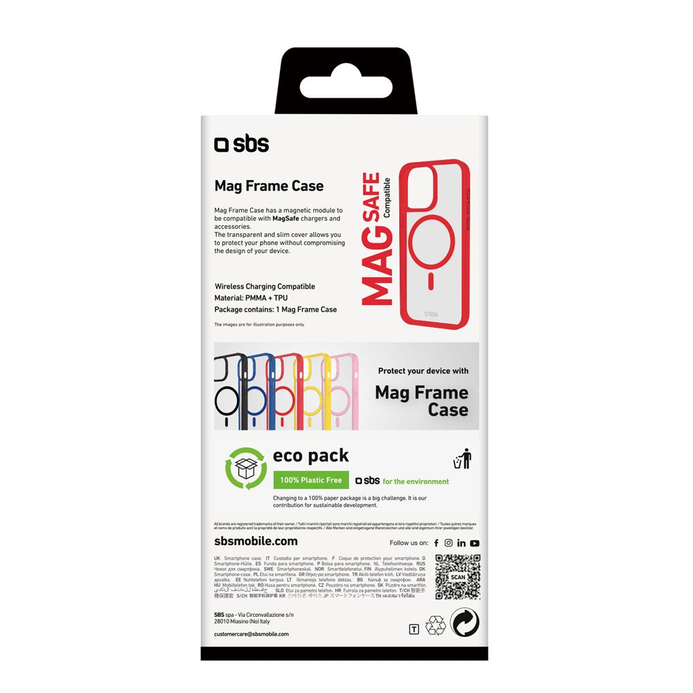 SBS Mag Frame iPhone 16 Pro Bagside Cover - MagSafe Kompatibel - Gennemsigtig / Rød