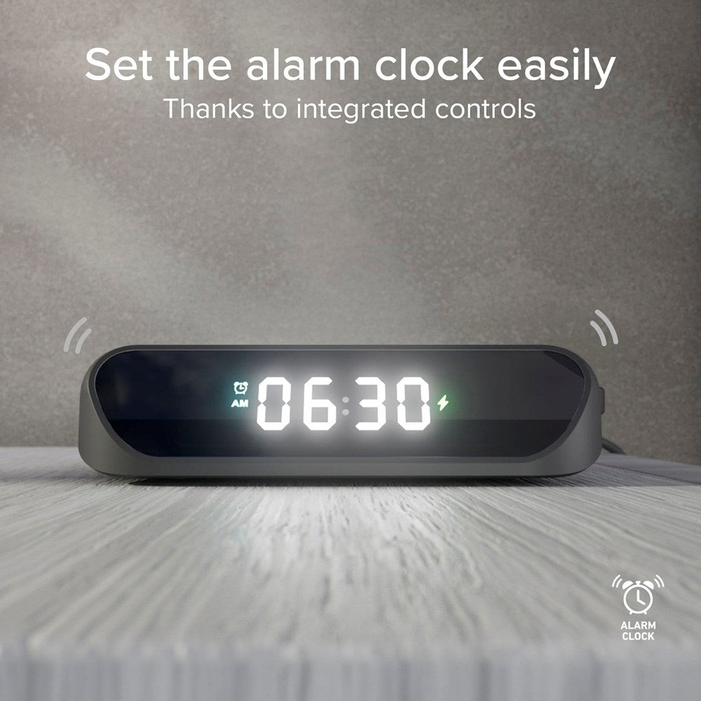 15W 2-i-1 Trådløs Oplader m. Vækkeur - SBS - Sort