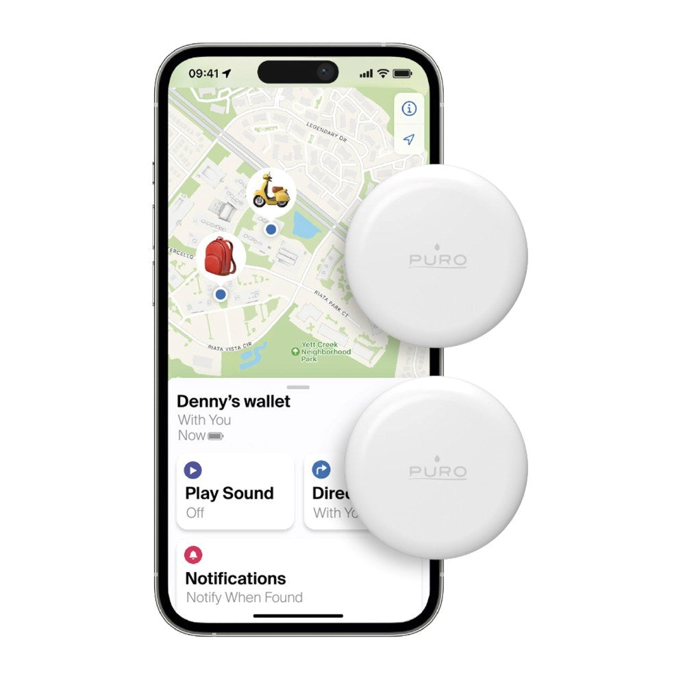 Puro Find Me Mini Dual GPS Tracker - Apple Find My & Android Find Hub - 2 stk - Hvid