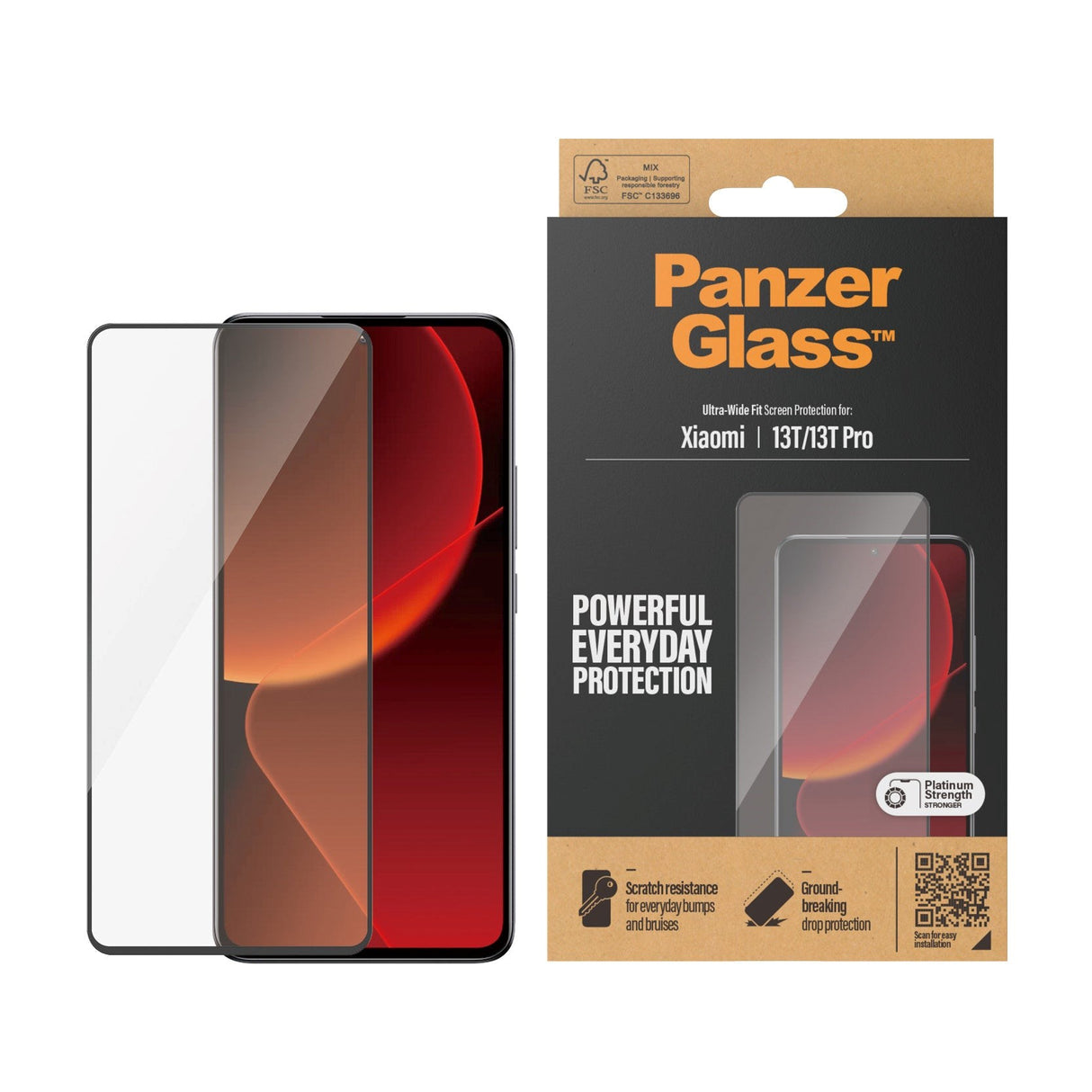 Xiaomi 13T / 13T Pro PanzerGlass Ultra Wide Fit Skærmbeskyttelsesglas - Platinum Strength - Sort Kant