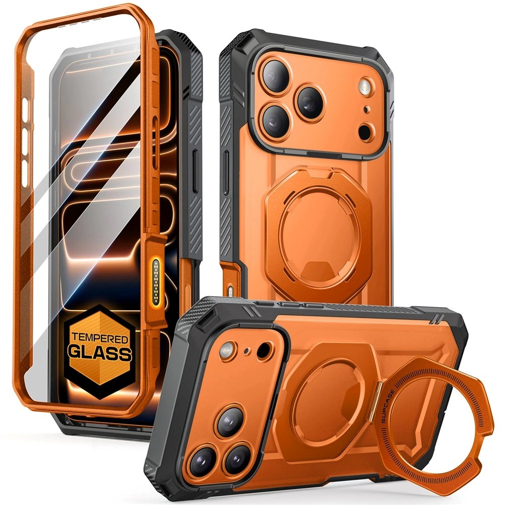 SUPCASE UB GRIB PRO MAG iPhone 17 Pro Mobil Cover inkl. Skærmbeskyttelse - MagSafe Kompatibel - Gennemsigtig / Orange