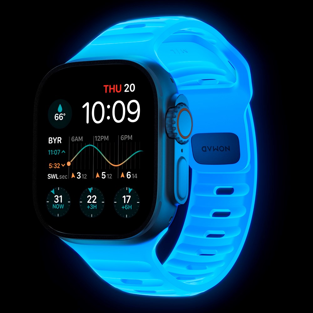 Nomad Apple Watch (42/44/SE/45/46/49mm) Sport Band Rem - Icy Blue Glow