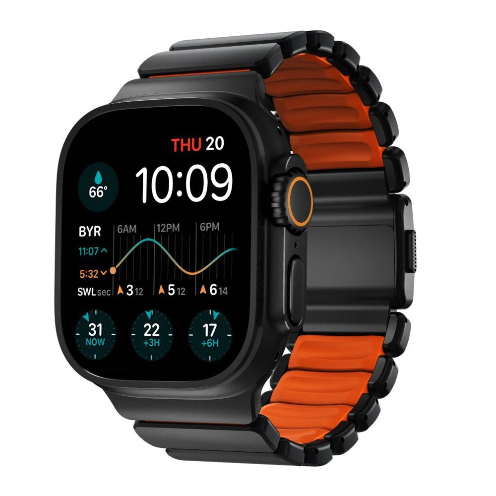 Nomad Apple Watch (42 / 44 / SE / 45 / 46 / 49mm) Stratos Rem - Black Titanium - Ultra Orange