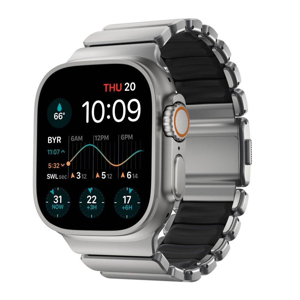 Nomad Apple Watch (42 / 44 / SE / 45 / 46 / 49mm) Stratos Rem - Natural Titanium - Black