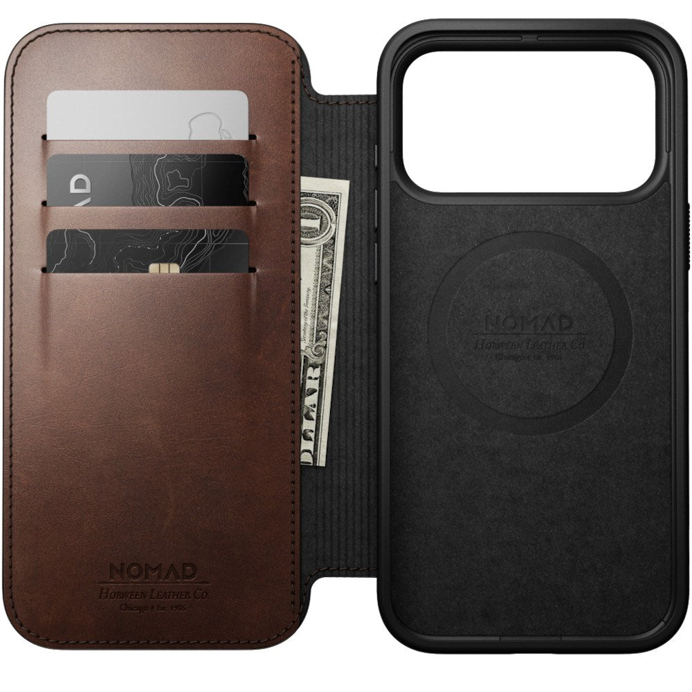iPhone 18 Pro Nomad Modern Horween Leather Folio Flip Cover - MagSafe Kompatibel - Rustic Brown