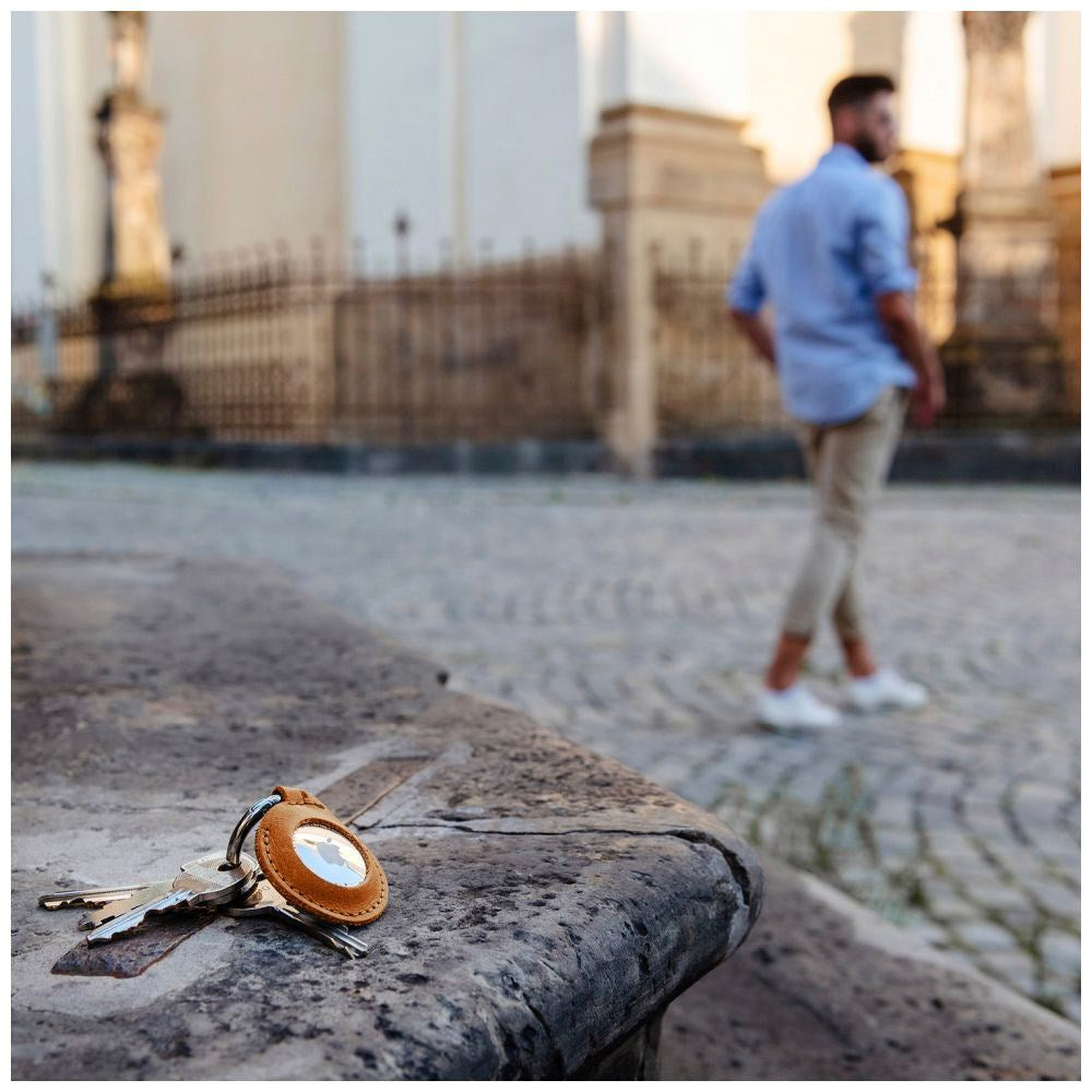 Fixed Airtag Læder Cover m. Karabinhage - Brun