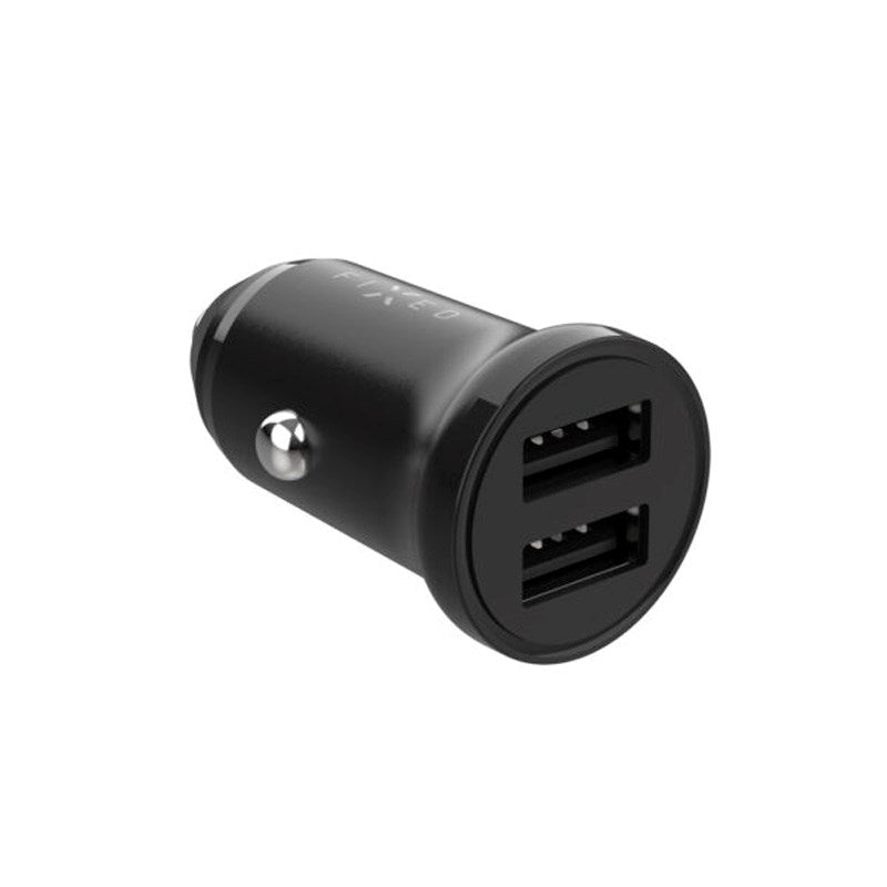 Fixed - Mini Biloplader 2x USB-A / 1x Lightning Kabel - 15W - 1m - Sort