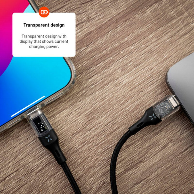 Fixed LED Display PD 100W USB-C til USB-C Kabel - 2m - Sort