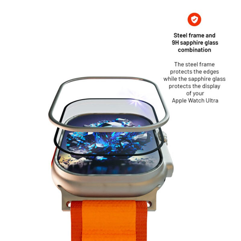Fixed Apple Watch Ultra 4/3/2/1 (49mm) Safirglas Skærmbeskyttelse m. Metalramme - Gennemsigtig