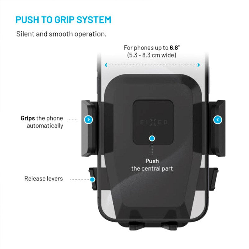 Fixed Iconiq Flex XL (Maks. Mobil Bredde: 5.3 - 8.3 cm) Mobilholder til Bil - Instrumentbræt & Forrude - Sort