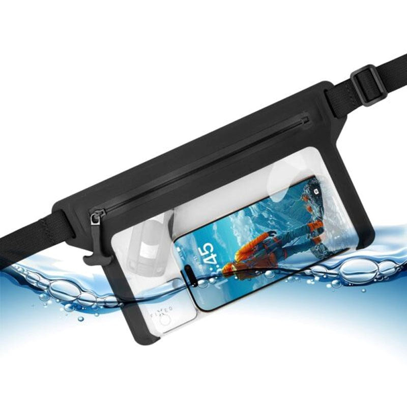Fixed Vandtæt Bæltetaske m. Lynlås - Maks. Mobilmål: 200 x 138mm - Sort / Gennemsigtig
