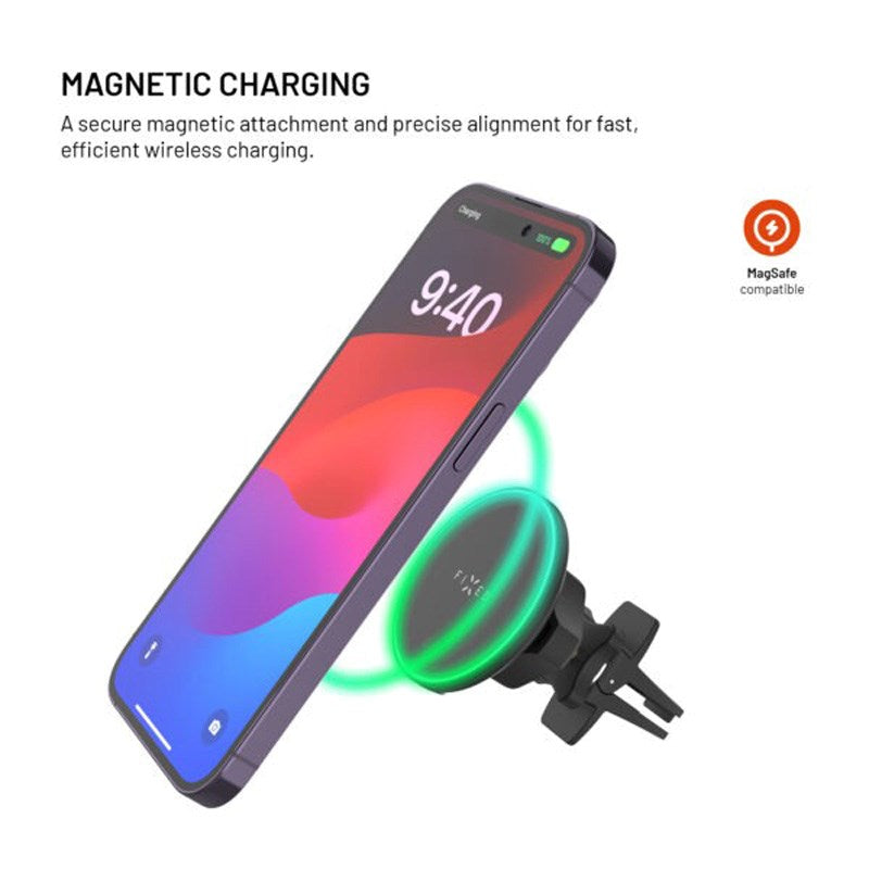 Fixed Mobilholder til Bil med 15W Trådløs Opladning til Ventilationsgitter - Sort