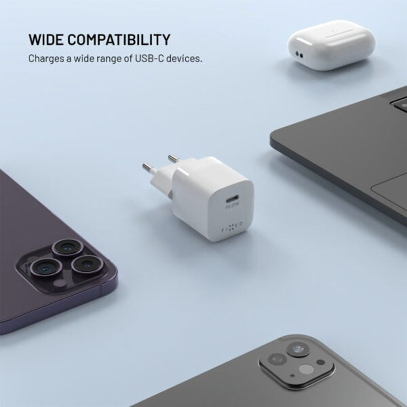 Fixed 20W Mini Vægoplader m. USB-C & Power Delivery - Hvid