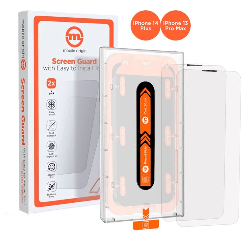 Mobile Origin Beskyttelsesglas - iPhone 14 Plus / 13 Pro Max - Case Friendly - 2 stk - Gennemsigtig