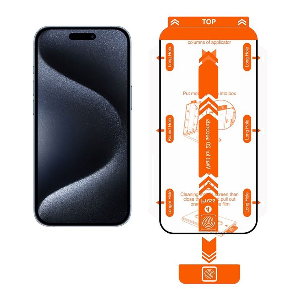 iPhone 15 Pro Max Mobile Origin Beskyttelsesglas - 2 stk. - Case Friendly - Sort Kant