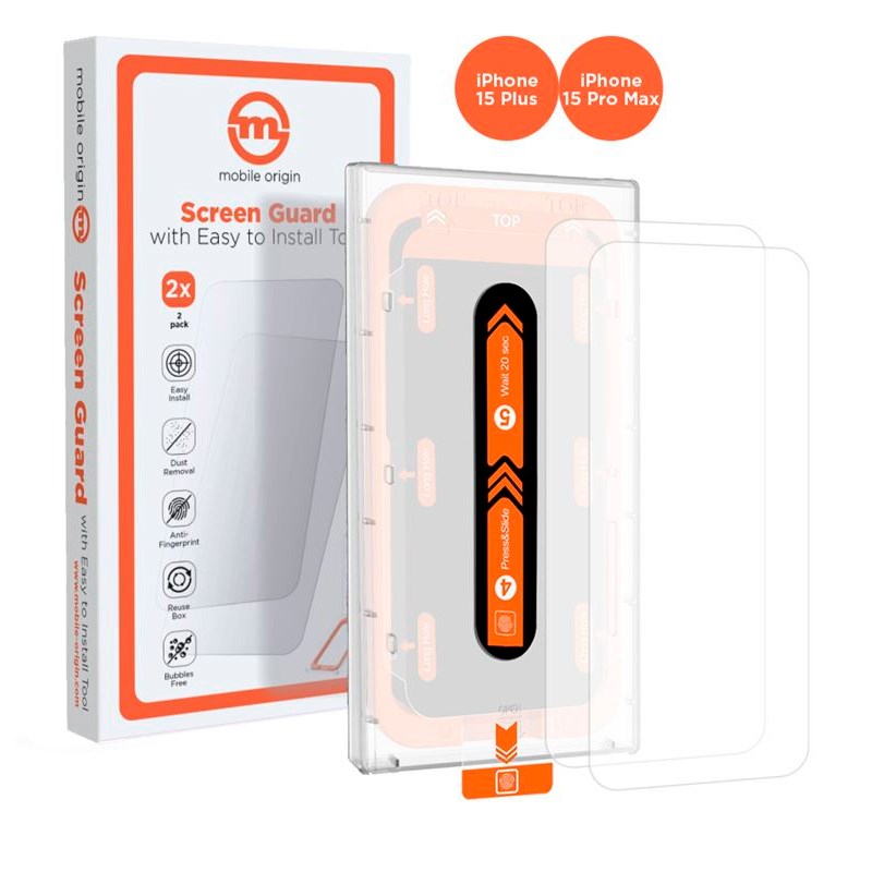 Mobile Origin Beskyttelsesglas - iPhone 15 Pro Max / 15 Plus - Case Friendly - 2 stk - Gennemsigtig