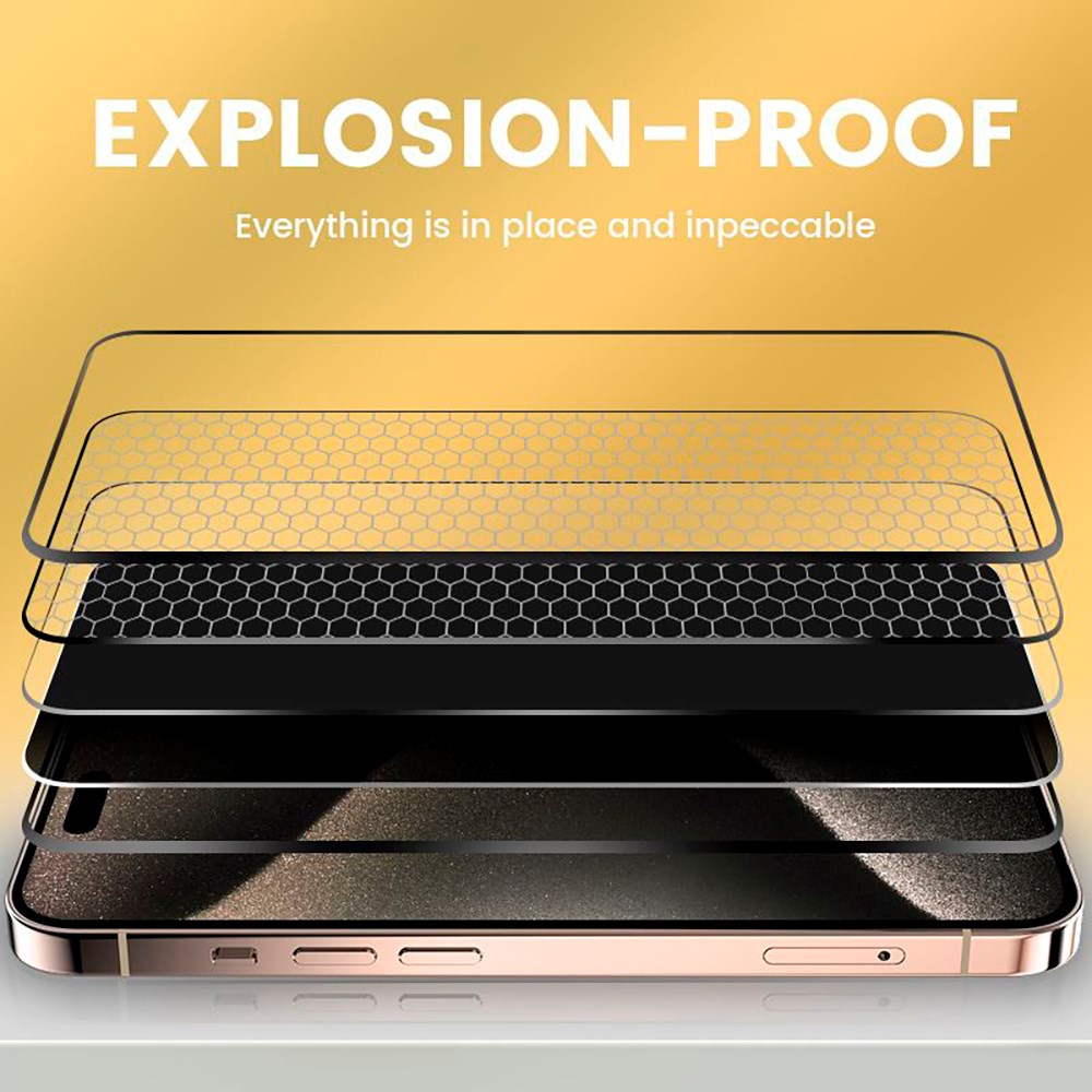 iPhone 15 Pro Mobile Origin Skærmbeskyttelse m. Privacy Funktion - Case Friendly - 2 stk. - Sort Kant