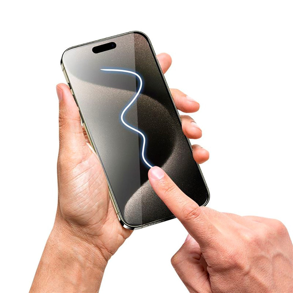 iPhone 15 Pro Mobile Origin Skærmbeskyttelse m. Privacy Funktion - Case Friendly - 2 stk. - Sort Kant