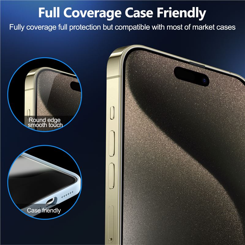 iPhone 15 Pro Max Mobile Origin Skærmbeskyttelse m. Privacy Funktion - Case Friendly - 2 stk - Sort Kant